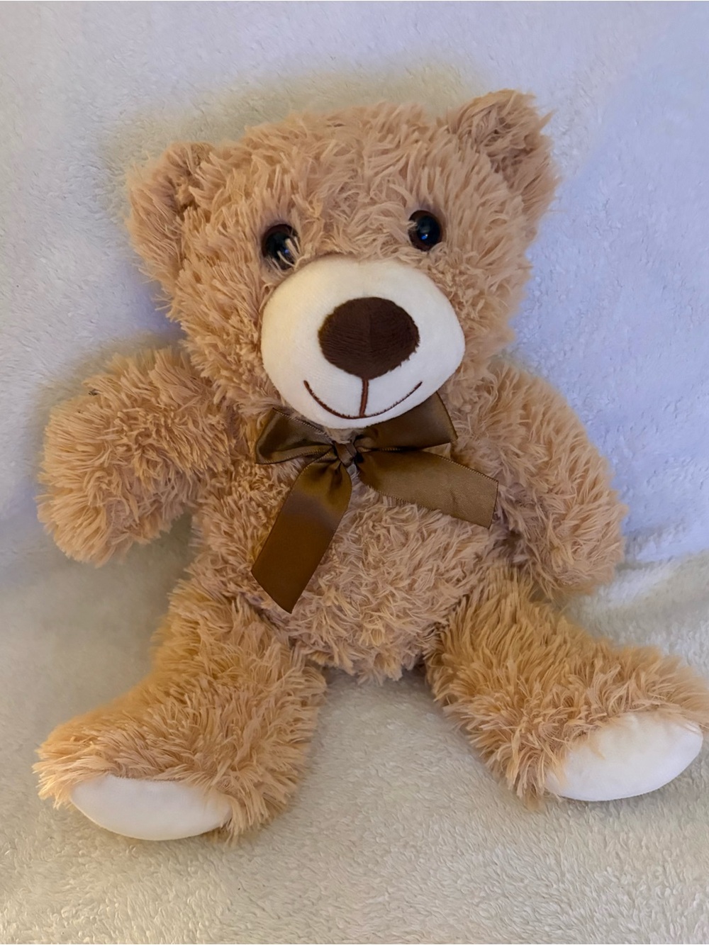 Classic Plush Teddy Bear in Light Brown with Satin Bow